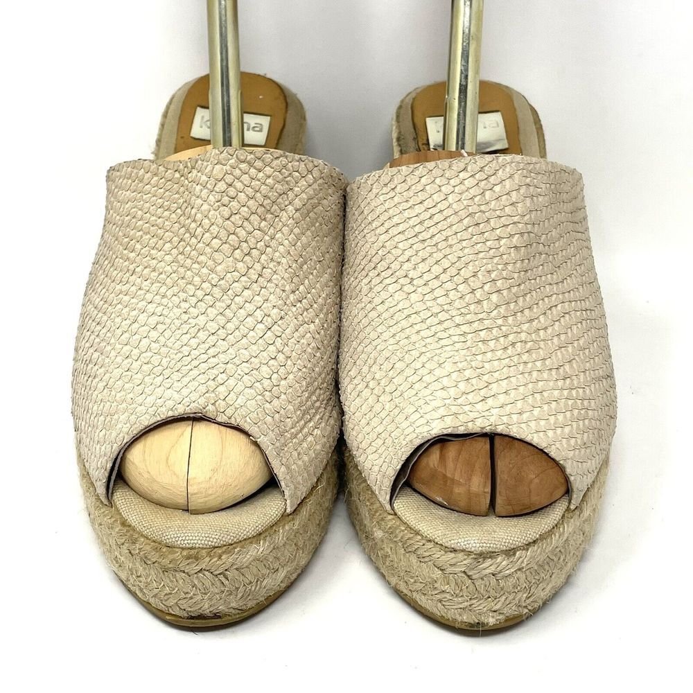 Kanna Beige Tan Slide Platform Wedge Espadrille Sandals Shoes Women's 40/10